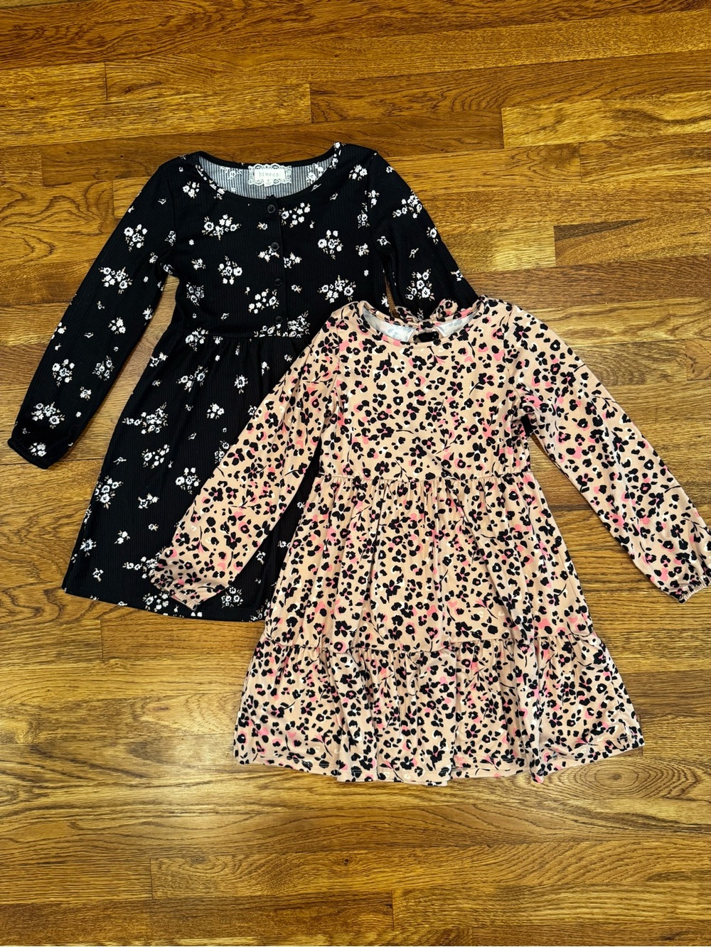 NWOT Btween Bundle of 2 Black Floral & Pink Leopard Long-Sleeve Dresses - Size 8